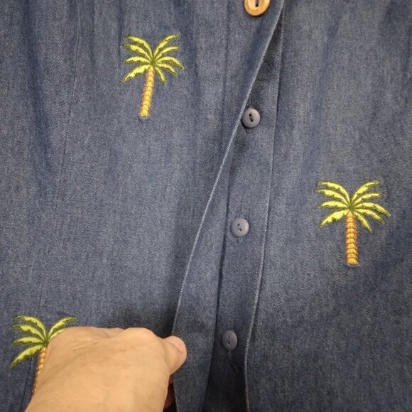 Anne Carson | Blue Denim Embroidered Sleeveless Top Palm Tree | Size L - Picture 3 of 7
